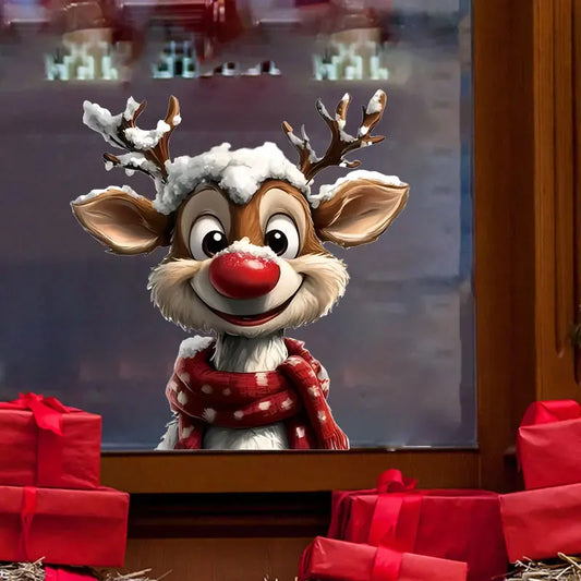 1PC Christmas Reindeer Window Stickers Waterproof for Home Decoration Window Glass Door DIY BathRoom Wall Universal Vinyl Dec