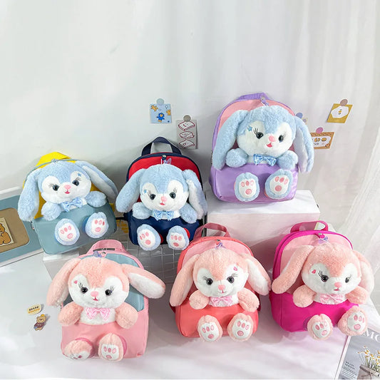 Plush 3D Rabbit Backpack for Boys Girls Kids Children SchoolBag Cute Bow Tie Cartoon School Bags Kindergarten Preschool Baby 