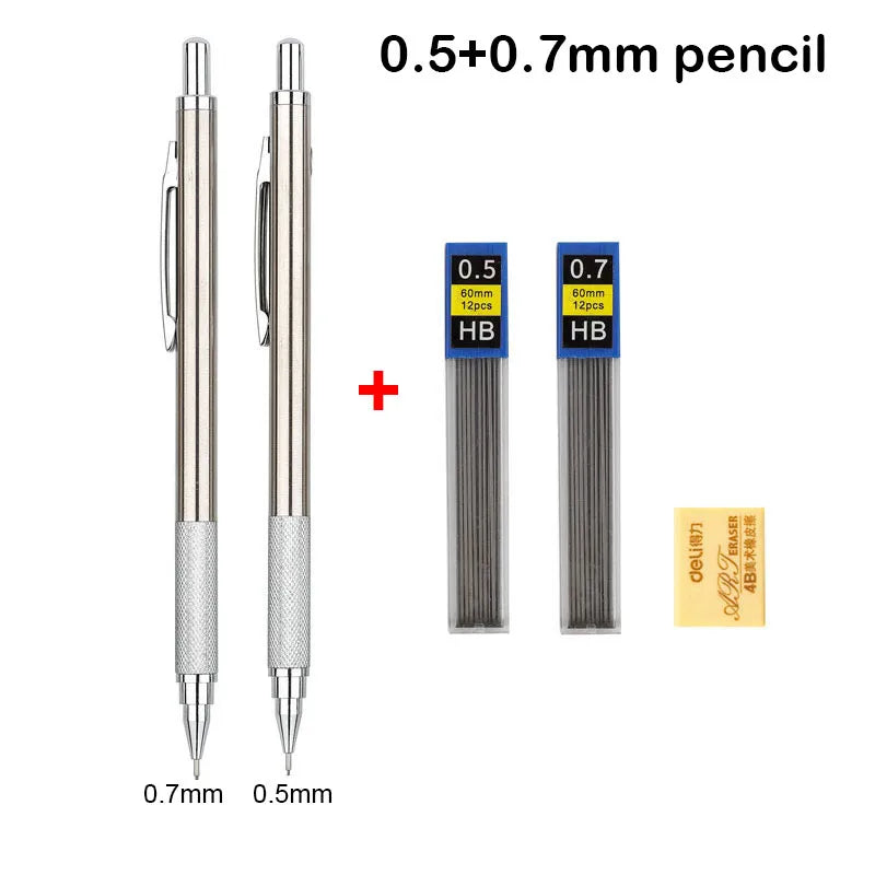 Mechanical Pencil Set 0.3 0.5 0.7 0.9 1.3 2.0mm Full Metal Art Drawing Painting Automatic Pencil with Leads Office School Sup