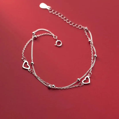 925 Sterling Silver Hollow Heart Bracelets For Women Girls Vintage Korean Design Double Layer Beads Bracelet Party Jewelry Gi