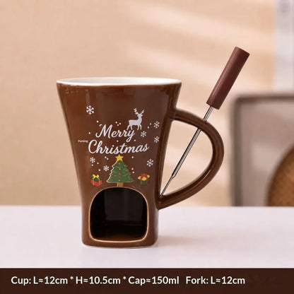 New 130ML European Candle Cup Cheese Chocolate Melting Ceramic Mug Heating Food Ceramic Mug with Fork Coffee Mug Tableware HW
