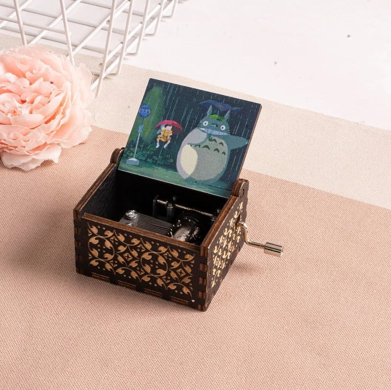2025 HOT NEW GOOD toy Wooden painted music box, Totoro music gift, ornament, light luxury wooden hand cranked music box - J