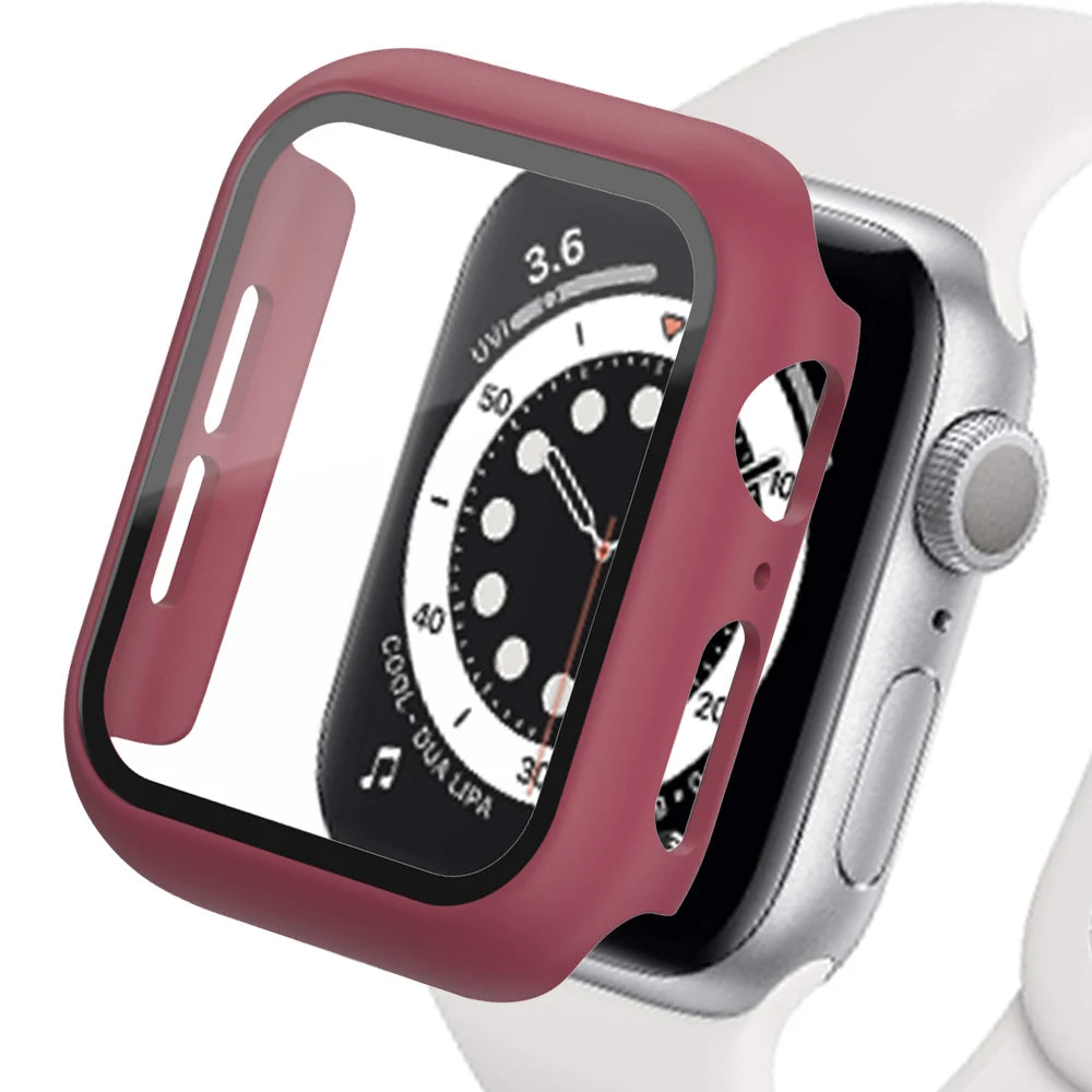 Tempered Glass+cover For Apple Watch Accessories 45mm 41mm 44mm 40mm 42mm Screen Protector Apple watch Case serie 9 4 5 6 SE 