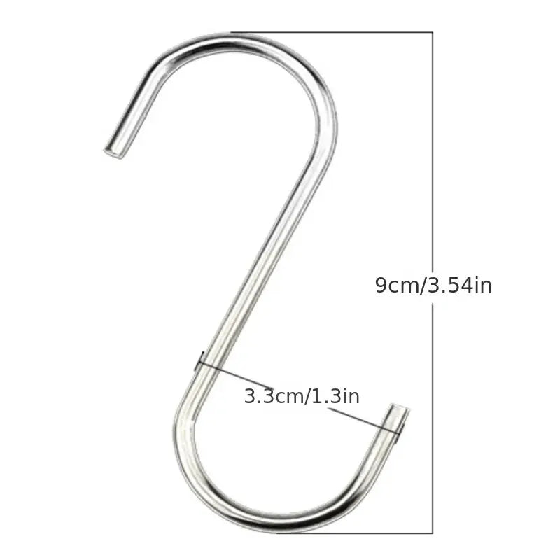 10pcs Stainless Steel S Shaped Hook Kitchen Bathroom Clothing Hooks Multi-functional Metal Hanging Hook - 10pcs 9cm G1797C