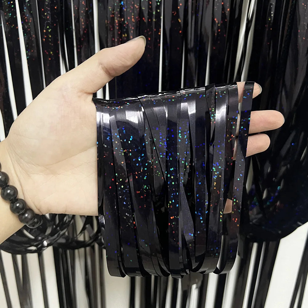 Metallic Tinsel Foil Fringe Curtains Photo Backdrop Glitter Streamers Foil Fringe Backdrop Curtain for Xmas Wedding Backgroun