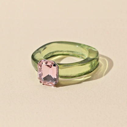 Fashion Luxury Irregular Geometric Transparent Colorful Crystal Rhinestone Zircon Round Ring For Women Shiny Jewelry Accessor
