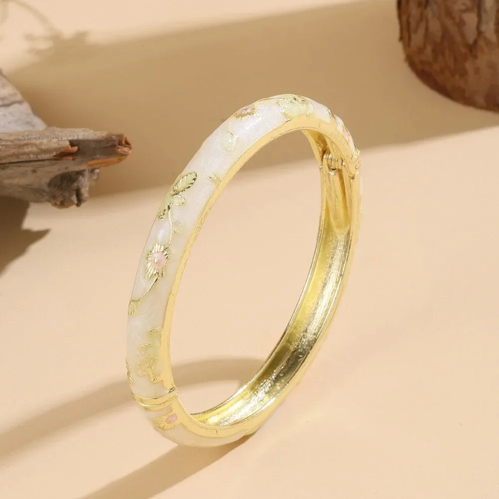 Traditional Vintage Cloisonne Bangle Chinese Classic Hollow Out Flower Bangle Vintage Ethnic Women's Hand Bracelet Jewelry Gi