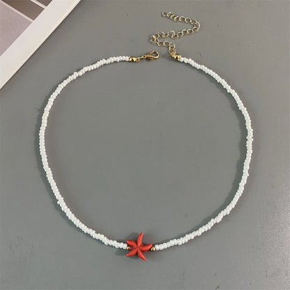 Shell Starfish Woman Short Necklace Summer Holiday Gift Handmade Choker Seed Beads Neck Jewelry White