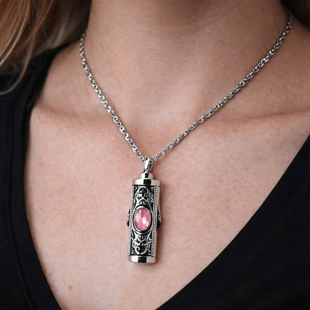 For Men Crystal Cremation Urn Necklace Cylinder Waterproof Ashes Pendant Retro Style Keepsake Memorial Jewelry Human Ashes