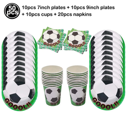 Soccer Theme Disposable Tableware Set Paper Plates Cups Napkins Tablecloth For Birthday Parties - set B