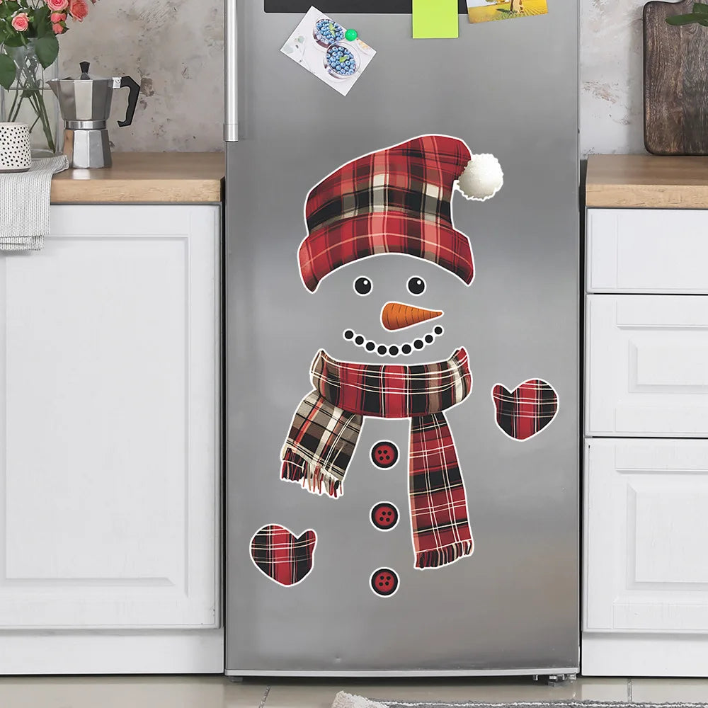 Cartoon Splicing Christmas Snowman Wall Sticker New Year Fridge Decor Mural Self-adhesive Festival Decoration Beautify Decals