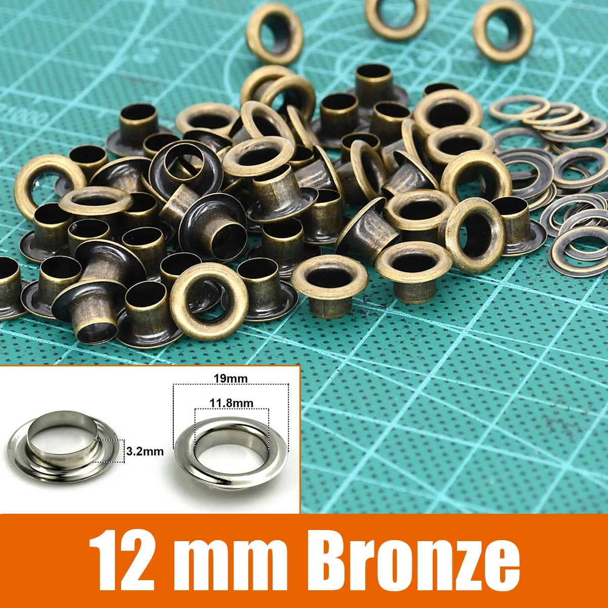 100sets 6/8/10/12mm Brass Eyelets with Washers Grommet Repairing Round Eye Rings for Shoes Bag Clothing Skin Belt Hat