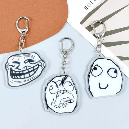 Creative Troll Face Keychains No Me Gusta Rage Forever Alone Acrylic Pendant Key Chain Backpack Car Ornament Comic Fans Gift