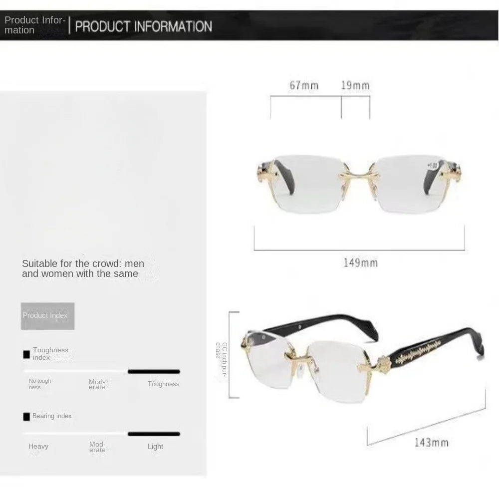 Fashion Y2K Vintage Frameless Cut Edge Glasses Anti Eyestrain Metal Anti-Blue Light Glasses Travel Eyewear Eye Protection