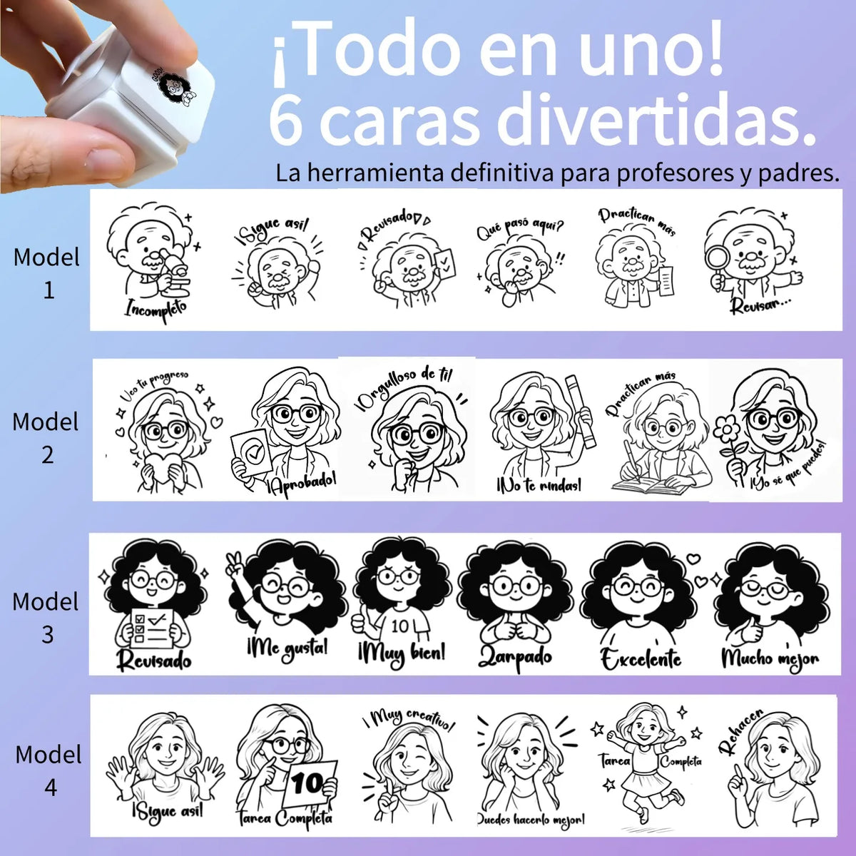 6 Patterns per Educational Teacher Stamps for School Personalized Custom Stamps for Professors and Educators in Spanish Engli