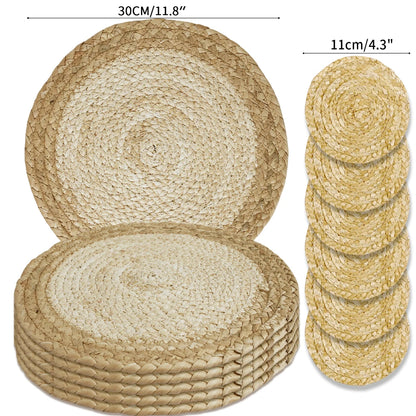 Round Braided Placemats Set of 6 Washable PP/PET Heat Resistant 34cm Table Place Mat for Kitchen Xmas Dining Table Party Deco
