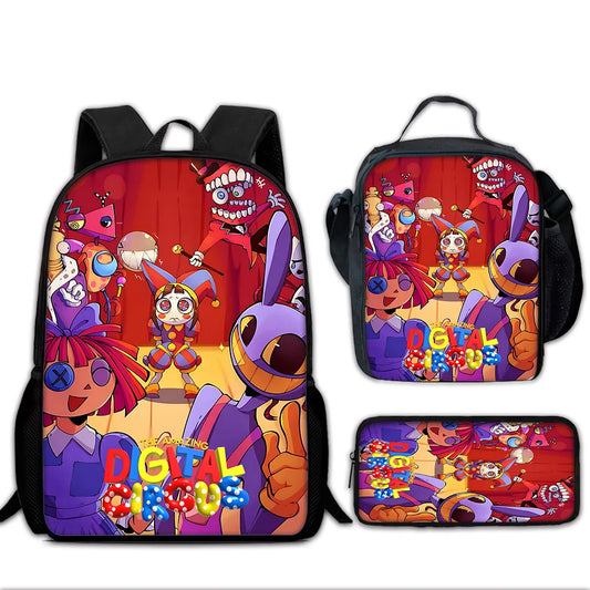Cartoon A-AmazingS DigitalS Circus Child School Backpack with Lunch Bags ,Pencil Bags ,School Bags for Boys Girls Best Gift