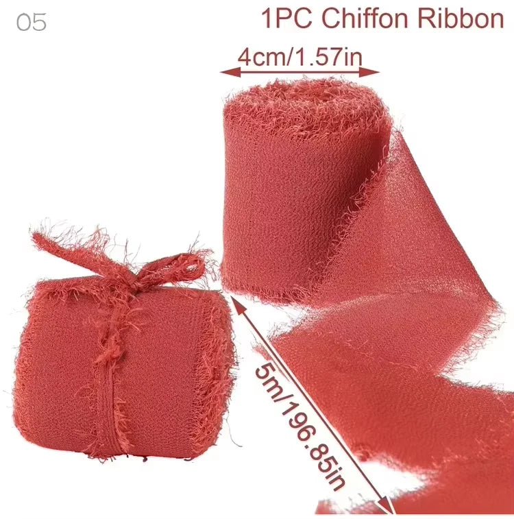 5m/Roll Frayed Silk Ribbon Edged Wrinkle Chiffon Handmade Ripped Wedding Party Flower Bouquet Gift Packing Decorations DIY Cr