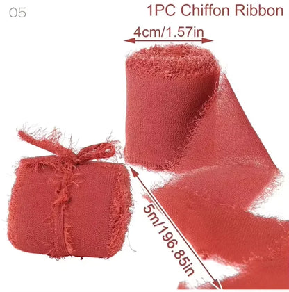 5m/Roll Frayed Silk Ribbon Edged Wrinkle Chiffon Handmade Ripped Wedding Party Flower Bouquet Gift Packing Decorations DIY Cr