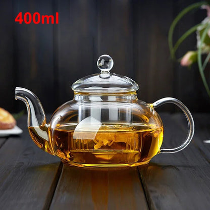 JUSTINLAU 400/1000ML Filterable Heat-resistant Thickened Glass Teapot High Borosilicate Glass Flower Tea Pot Glass Tea Pot Se