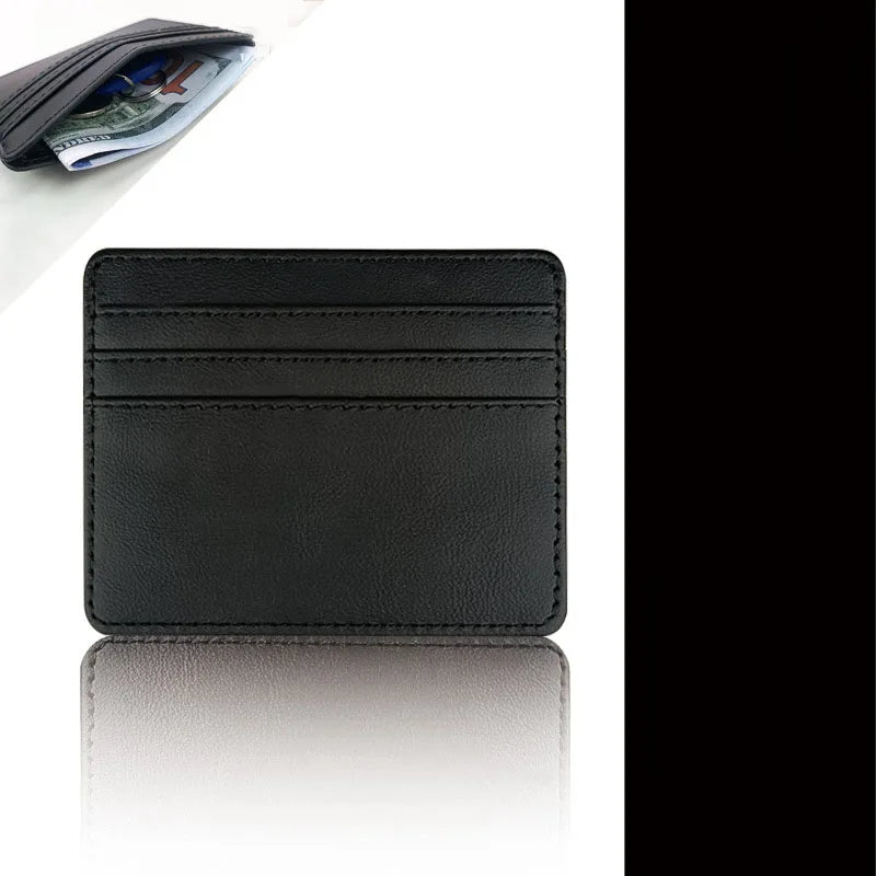PU Leather ID Card Case - Slim Multi-Slot Holder for Bank/Credit Cards - black