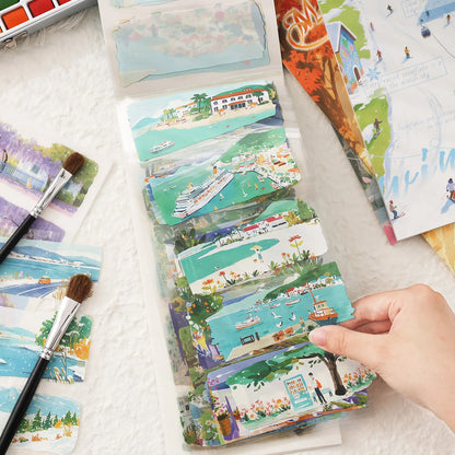 Cartoon Cat Landscape Stickers 3D Pocket Cabin Scene, 4 Seasons, DIY Crafts for Kids