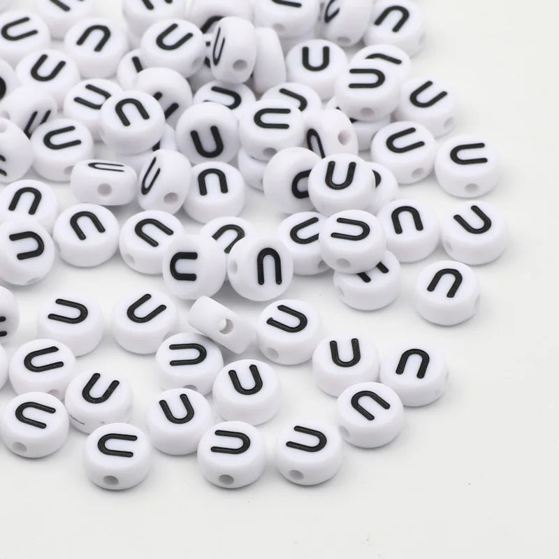 50/100pcs/lot 7x4mm White Round A-Z Alphabet Letter Acrylic Loose Spacer Beads for Jewelry Making Diy Bracelet Accessories