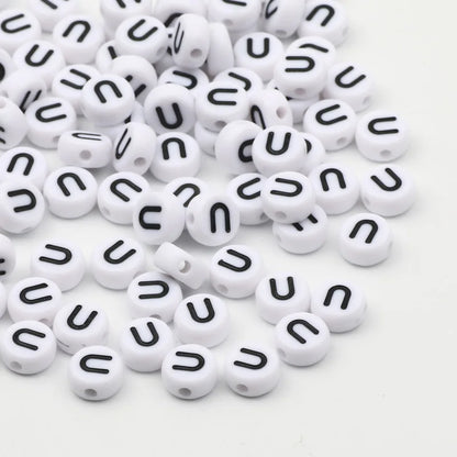 50/100pcs/lot 7x4mm White Round A-Z Alphabet Letter Acrylic Loose Spacer Beads for Jewelry Making Diy Bracelet Accessories