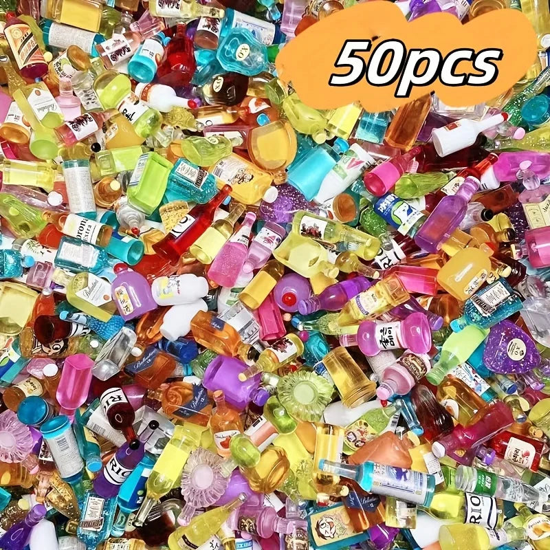 50 pieces of mini drink bottle doll house decoration, DIY mobile phone case wine bottle doll house decoration - Random 50pcs