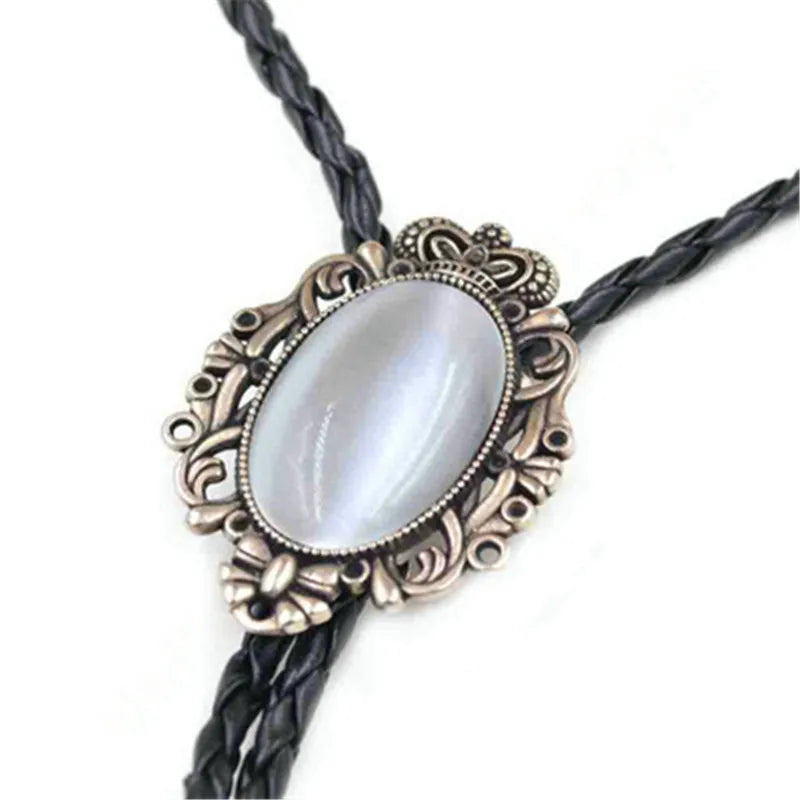 Bolo Tie Western Cowboy Opal Rodeo Leather Necktie - 02