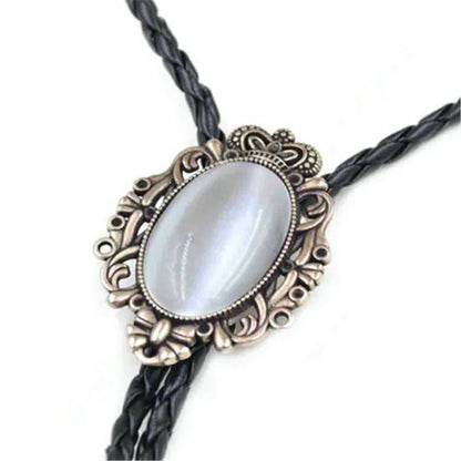 Bolo Tie Western Cowboy Opal Rodeo Leather Necktie - 02
