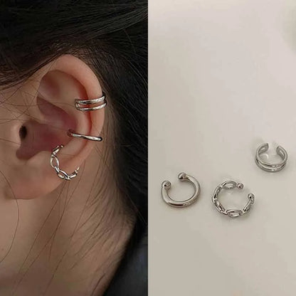 Silver Color Leaves Clip Earrings for Women Men Creative Simple C Ear Cuff Non-Piercing Ear Ear Clip Set Trend Jewelry Gift -