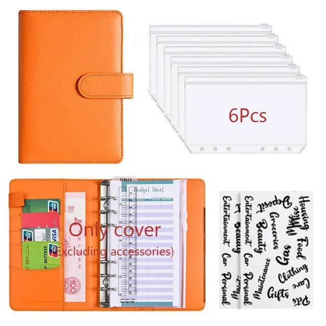 2026 A6 Binder Budget PU Leather PlannerPockets Expense Budget Sheets Notebook Cash Envelope Organizer System with Clear Zipp