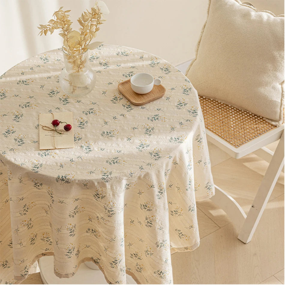 Korean Style Small Daisy Cotton Floral Tablecloth For Kitchen, Wedding, Dining Room - Floral-beige / 140X200cm