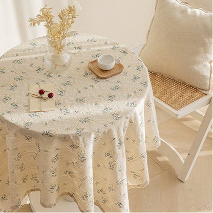 Korean Style Small Daisy Cotton Floral Tablecloth For Kitchen, Wedding, Dining Room - Floral-beige / 140X200cm