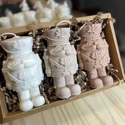 DIY 3D Nutcracker Ornament Silicone Mold, Soldier Candle Plaster Cement King Figurine Wax Product Casting Tool for DIY Crafts