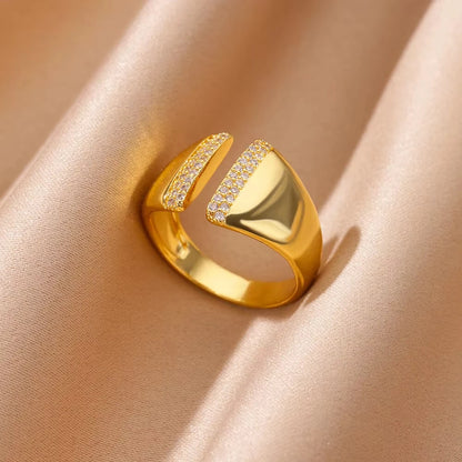 Stainless Steel Zircon Geometric Rings For Women Luxury Evil Eye Gold Color Adjustable Trendy Wedding Aesthetic Jewerly Gift 