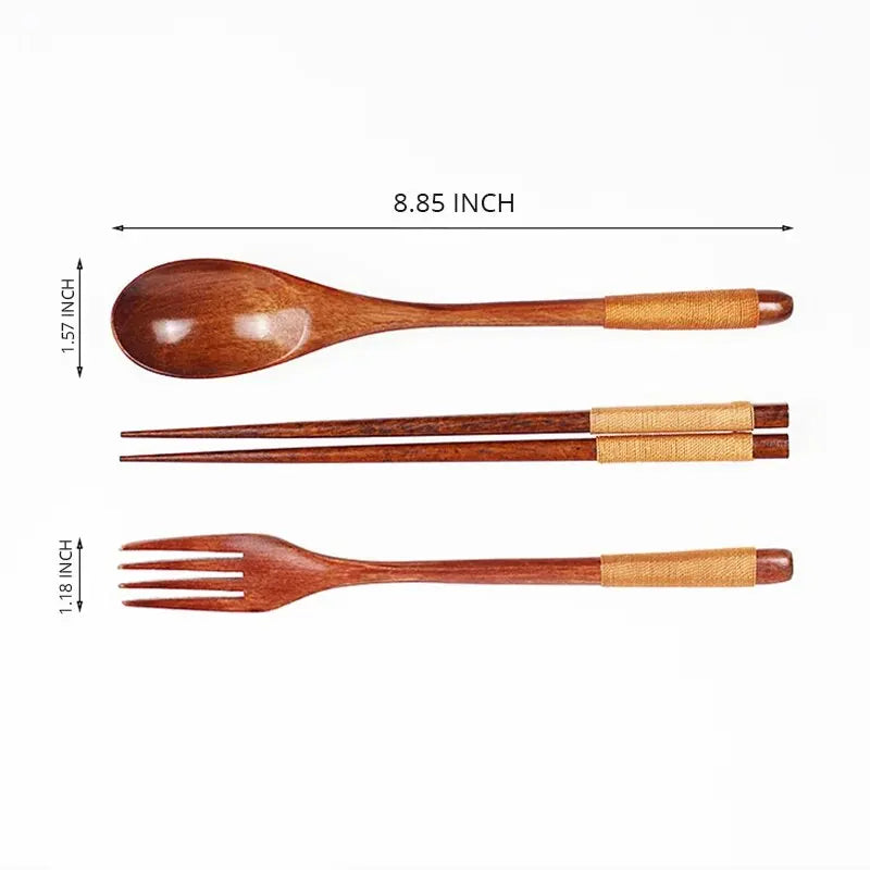 1pc Wooden Chopsticks Fork Spoon Three-piece Set Twine Japanese-style Tableware Kitchen Home Chopsticks Fork Spoon Cutlery Se