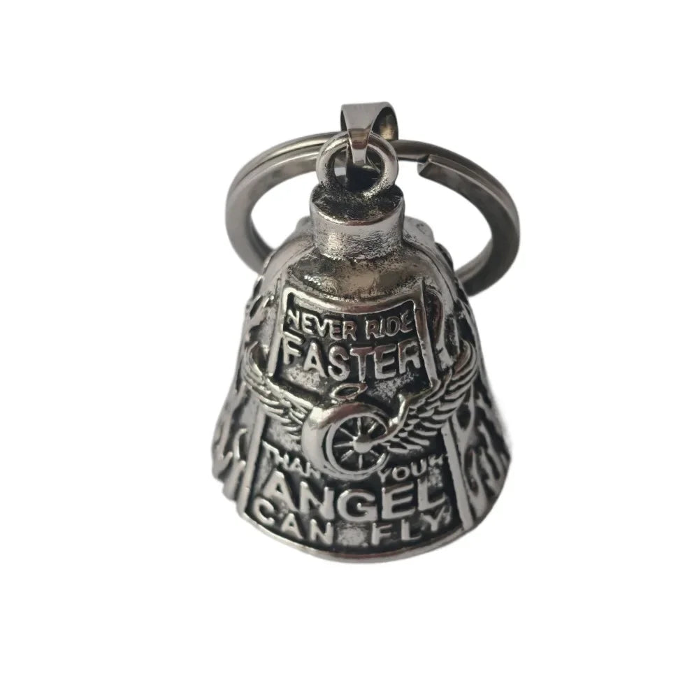 Vintage 3D Design Motorcycle Guardian Bell Punk Style Wing Design Biker Good Luck Charm Alloy Retro Angel Pendant Bell Men