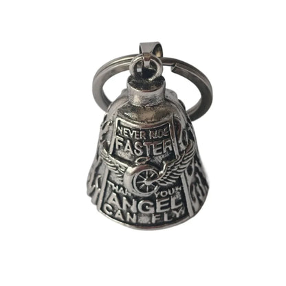 Vintage 3D Design Motorcycle Guardian Bell Punk Style Wing Design Biker Good Luck Charm Alloy Retro Angel Pendant Bell Men