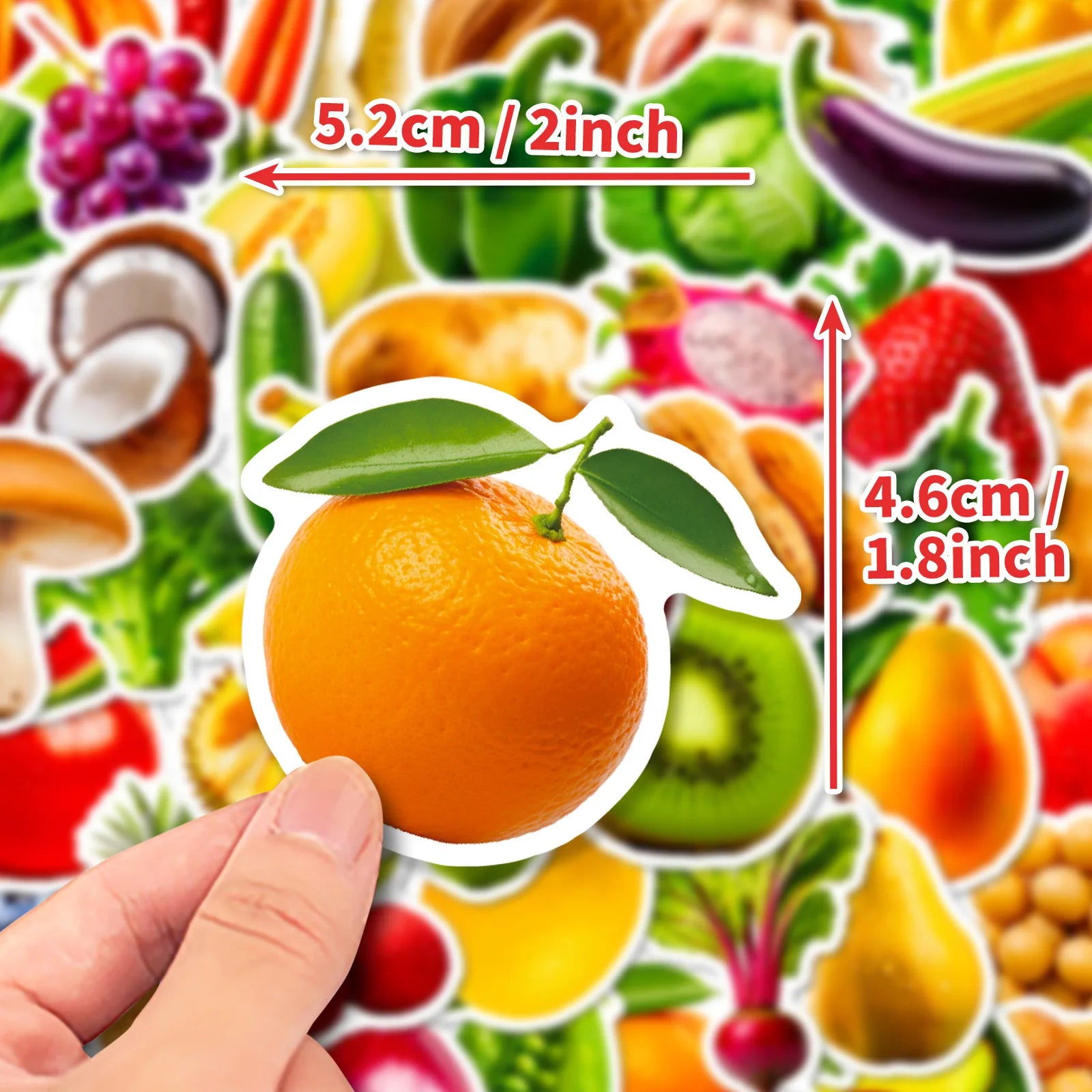 50PCS Vivid Fruit & Vegetables(Grape Cherry Carrot Broccoli) Stickers Pack