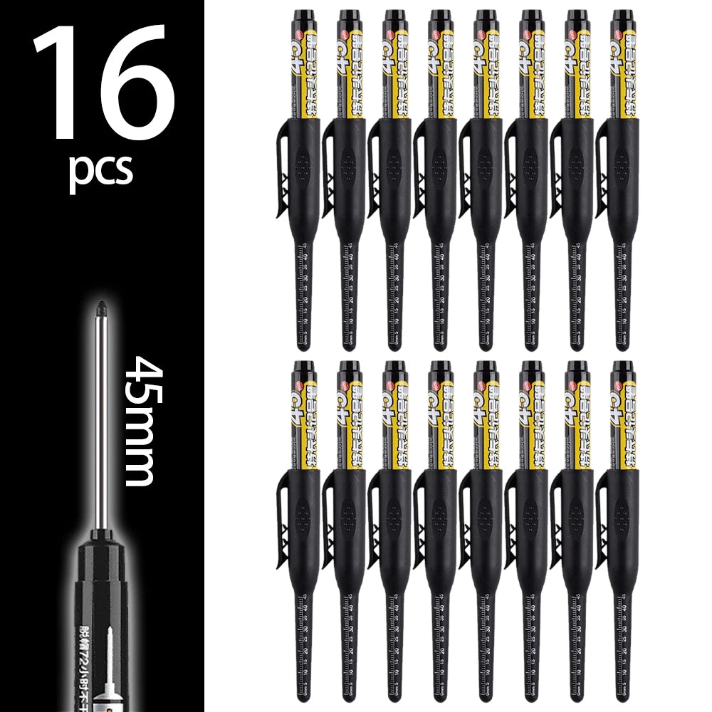 4-60Pcs 45mm Long Nib Head Carpenter Pen Deep Hole Marker Pens Black/Blue/Red/White for Measuring Woodworking Hand Tools - Bl