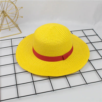 Brdwn Unisex Flat Straw Hat Neck String Cosplay Japanese Cartoon Props Hat