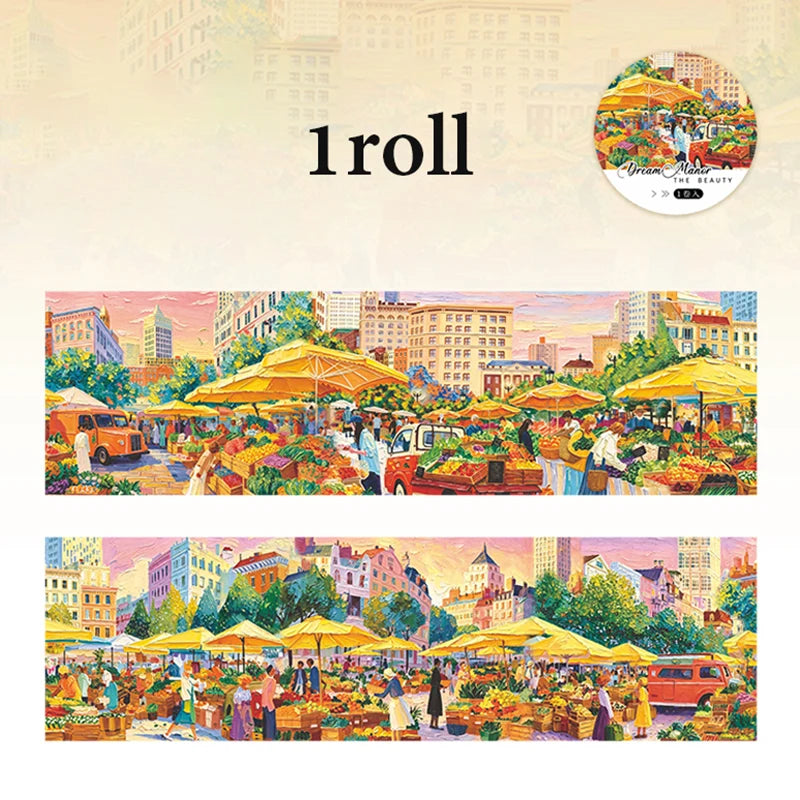 Wide European Town Scenery Washi Tape, Background Tape for Junk Journal Scene Making, Ideal Holiday & Birthday Gift