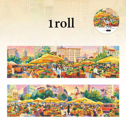 Wide European Town Scenery Washi Tape, Background Tape for Junk Journal Scene Making, Ideal Holiday & Birthday Gift - C