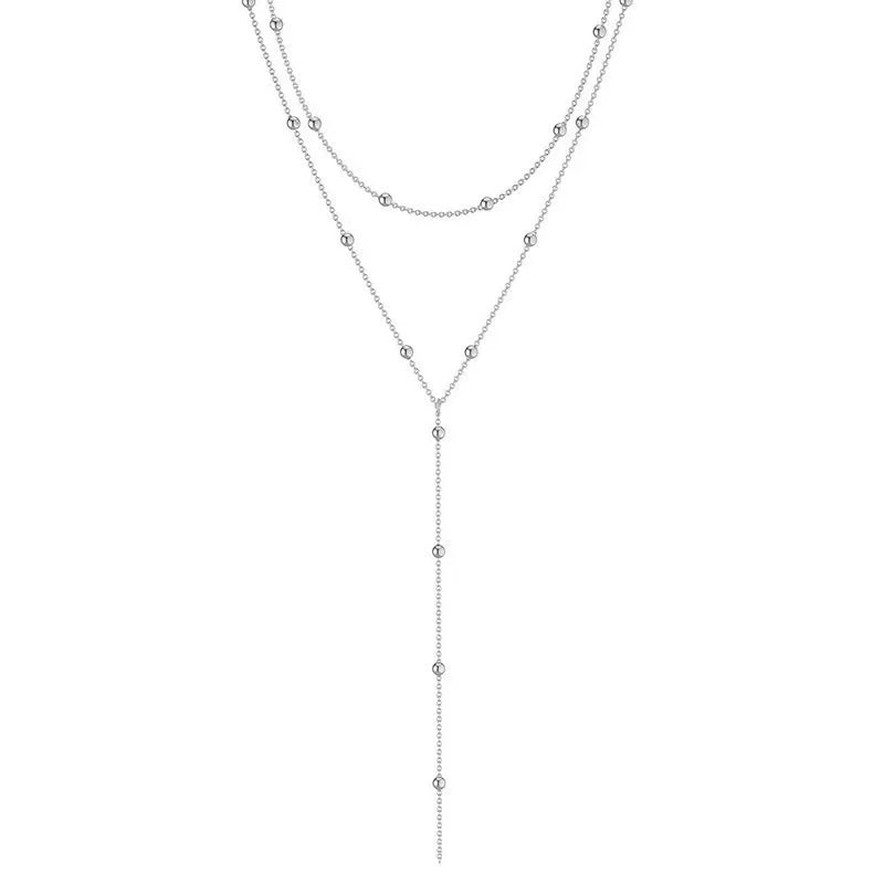 Gold Plated Lariat Necklace for Women Double Laryer Long Chain Drop Pendant Choker Necklaces Fashion Gifts - 2