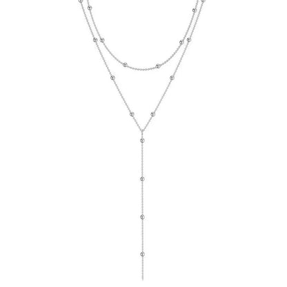 Gold Plated Lariat Necklace for Women Double Laryer Long Chain Drop Pendant Choker Necklaces Fashion Gifts - 2