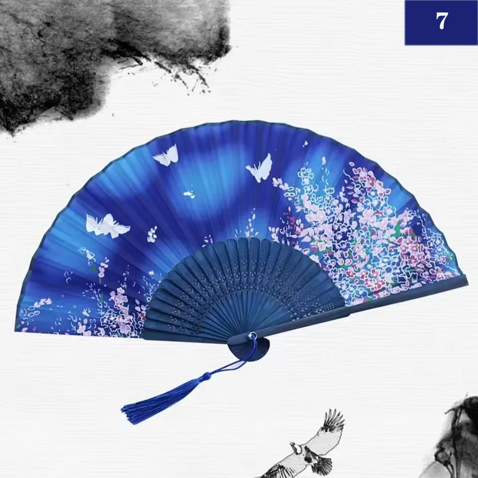 Folding Hand Fan Vintage Silk Bamboo Fans Chinese Hand Fans Women Dance Fan Cosplay Wedding Party Props Decor Gift Fan Portab