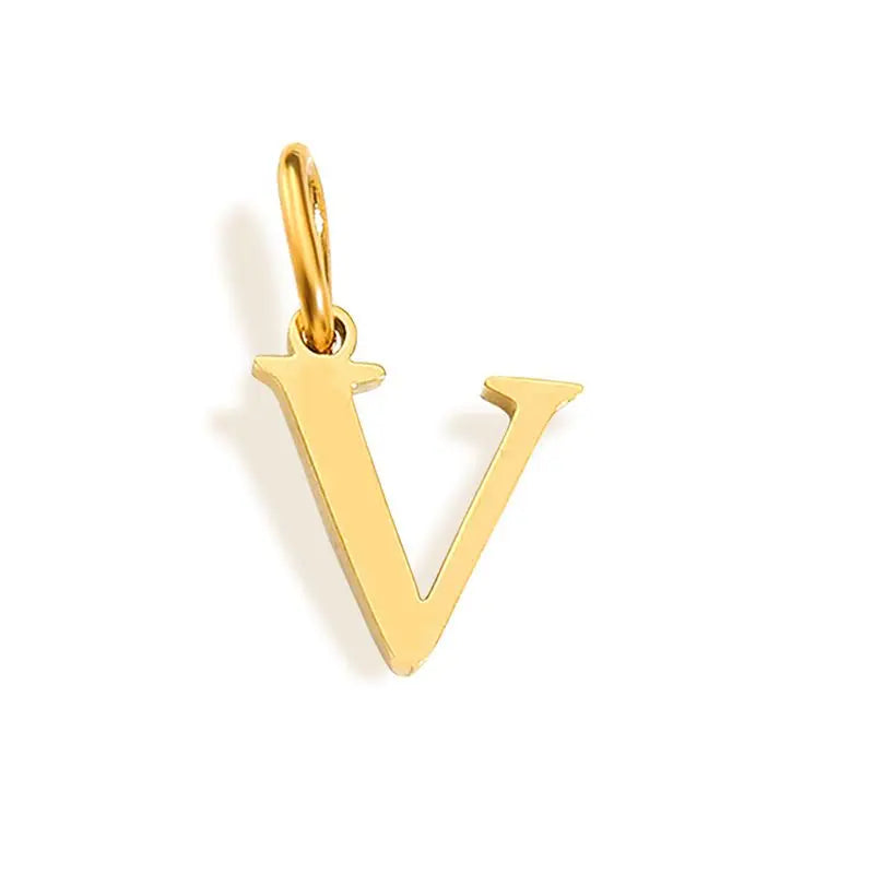 26 Letter Alphabet Initial 10mm Charm Pendant Jewelry Gold Stainless Steel Simple PVD Plated DIY Necklace Bracelet Jewelry - 