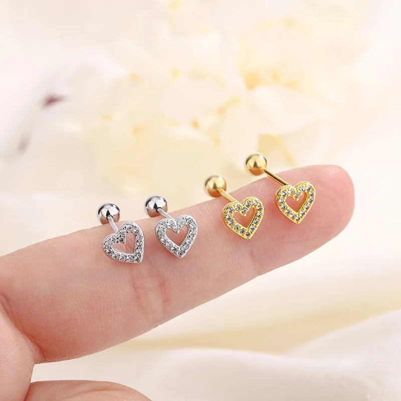 New Fashion Heart Stud Earrings for Women Hypoallergenic Screw Cartilage Helix Earring Girls Piercing Accessories Jewelry Gif